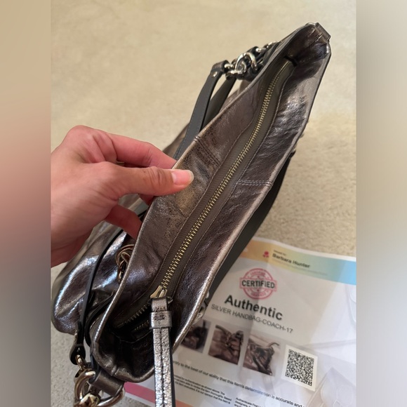 Coach Brooke Convertible Pewter Silver Metallic Shoulder Bag like new - Picture 7 of 16